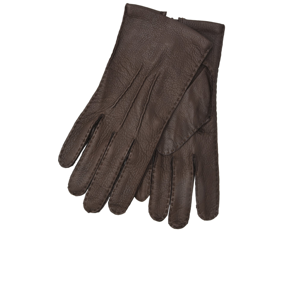 Unlined deerskin leather gloves - dark brown