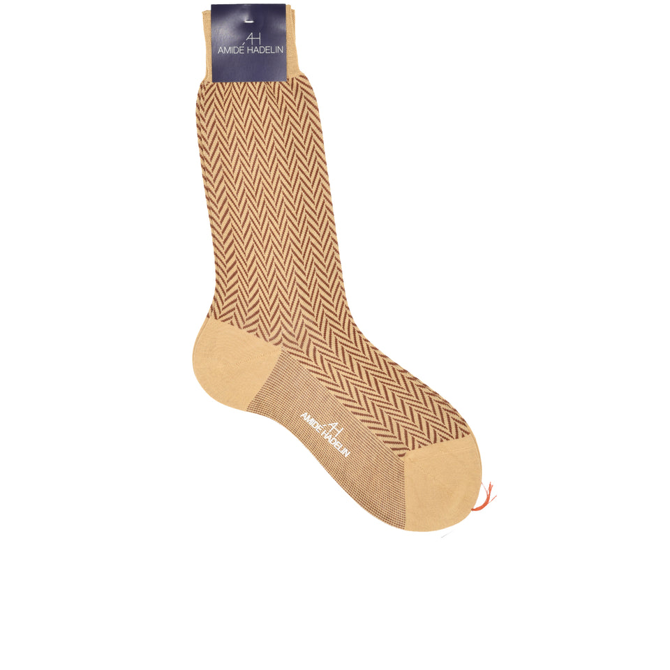 Amidé Hadelin | Short large herringbone cotton socks - beige/dark rust_full