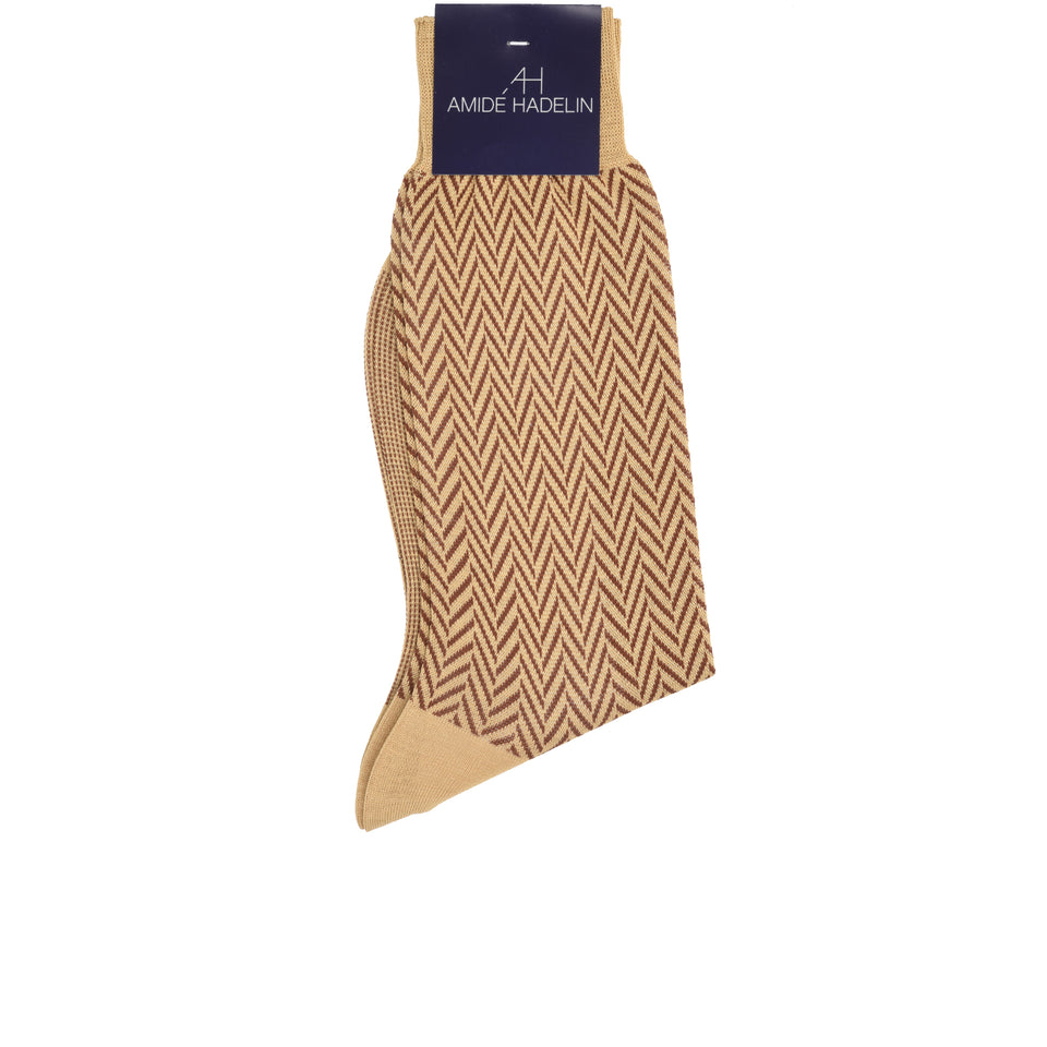 Amidé Hadelin | Short large herringbone cotton socks - beige/dark rust_detail