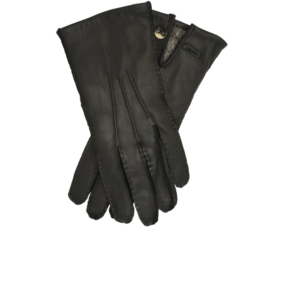 Amidé Hadelin | Rabbit fur lined deerskin gloves, black_full