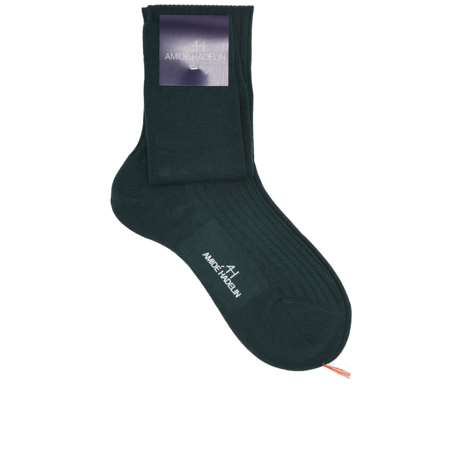 Amidé Hadelin Knee high plain wool socks dark green