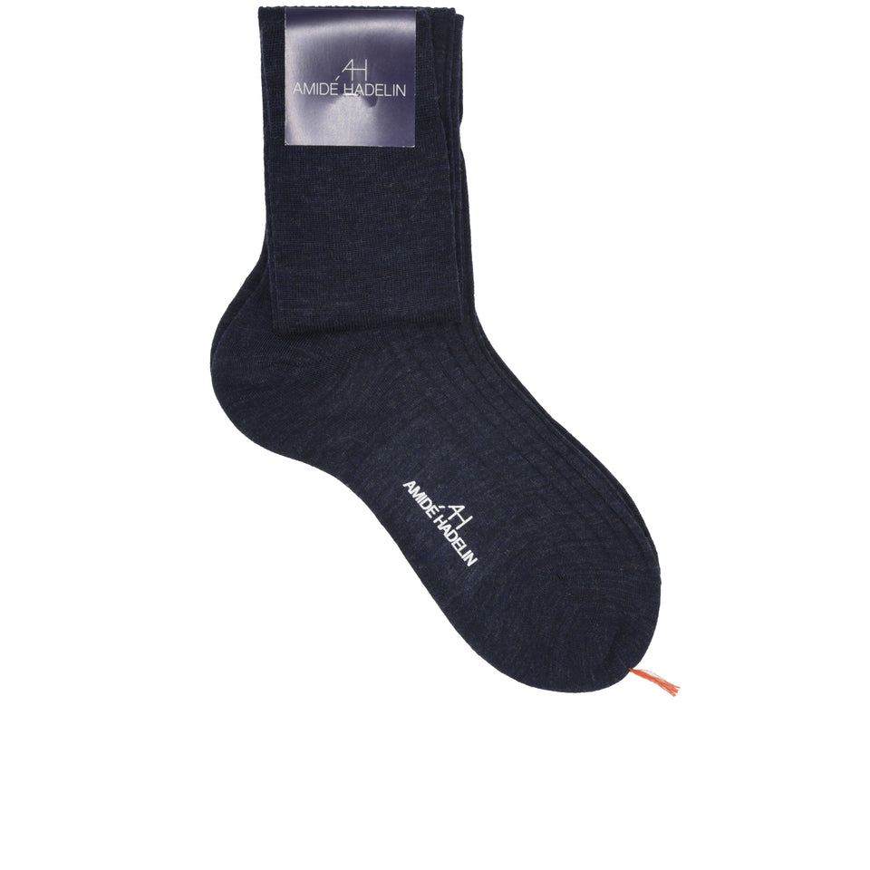 Amidé Hadelin | Knee high plain wool socks - denim_full