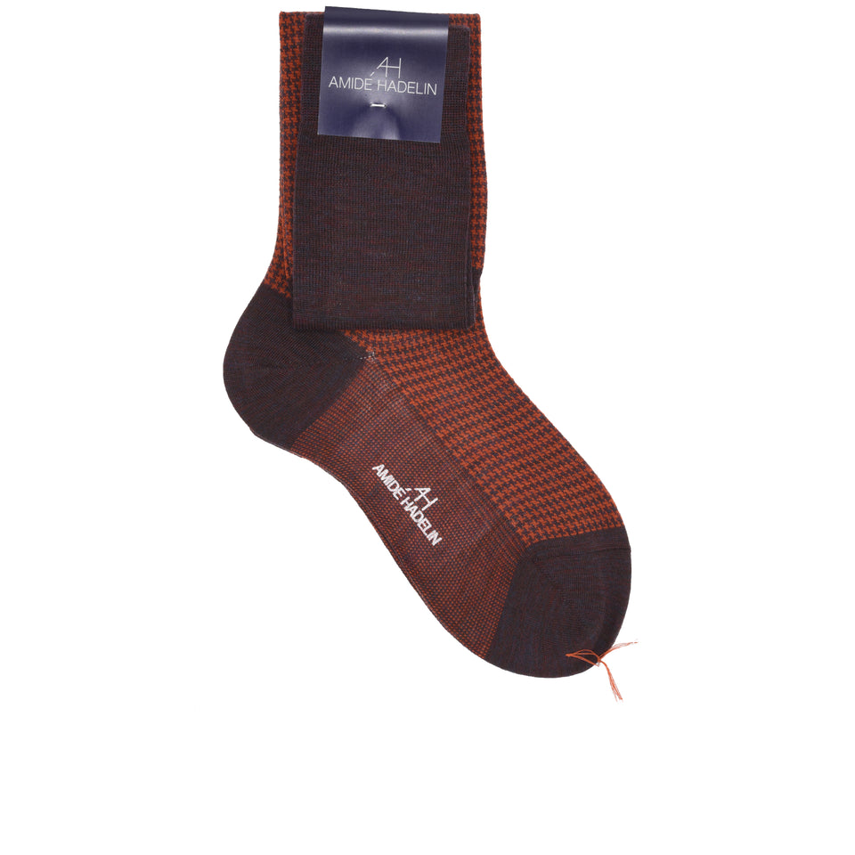 Amidé Hadelin | Knee high houndstooth wool socks - purple/rust_full