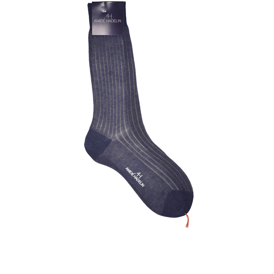 Amidé Hadelin | Short shadow stripe cotton socks - denim/grey_full