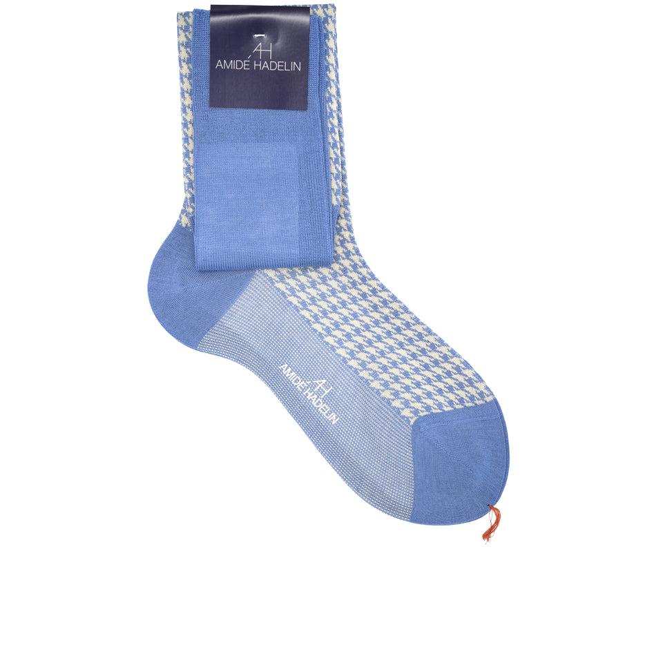 Amidé Hadelin | Knee high large herringbone cotton socks - blue/light grey_full