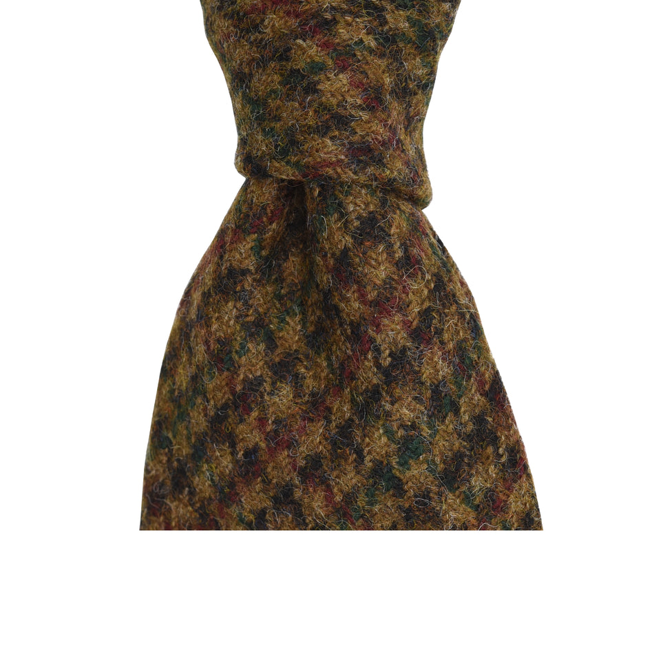 Amidé Hadelin | Abraham Moon houndstooth check Shetland tweed tie - Handmade in Italy, brown_knot