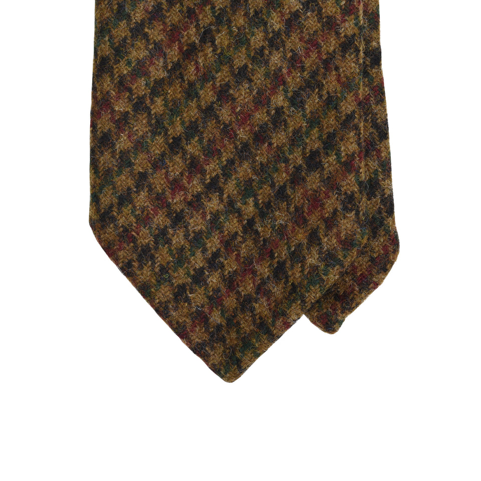 Amidé Hadelin | Abraham Moon houndstooth check Shetland tweed tie - Handmade in Italy, brown_tip