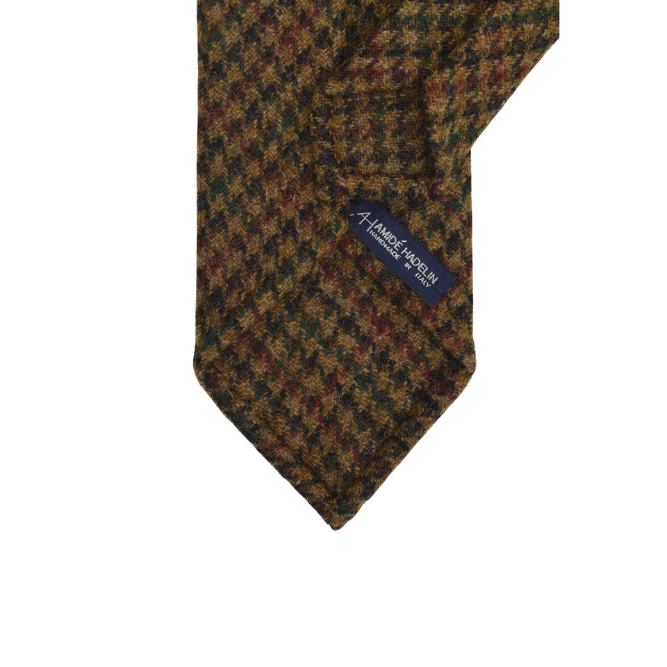 Amidé Hadelin | Abraham Moon houndstooth check Shetland tweed tie - Handmade in Italy, brown_back