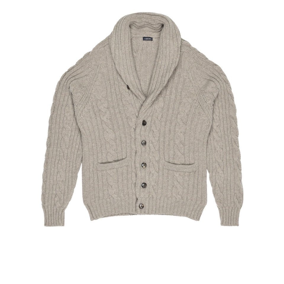 Amidé Hadelin | Lambswool shawl collar cable knit cardigan - beige_full