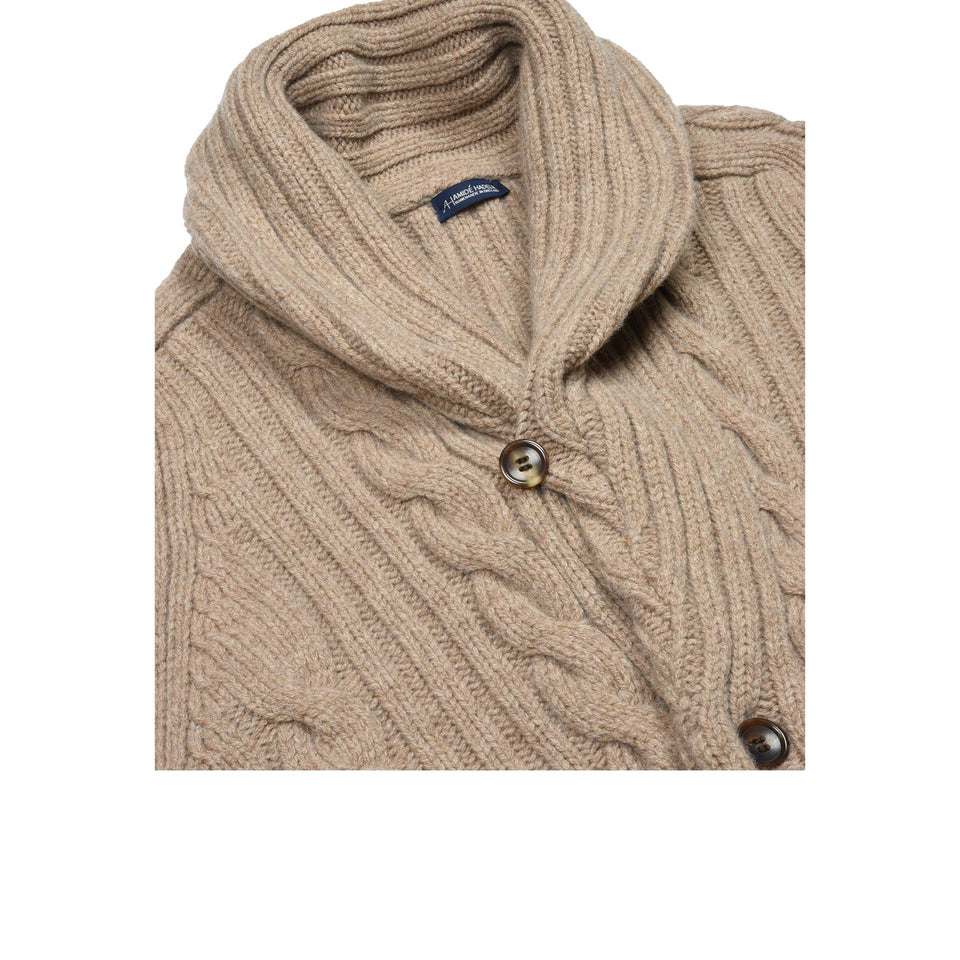 Amidé Hadelin | Lambswool shawl collar cable knit cardigan - beige_closed collar