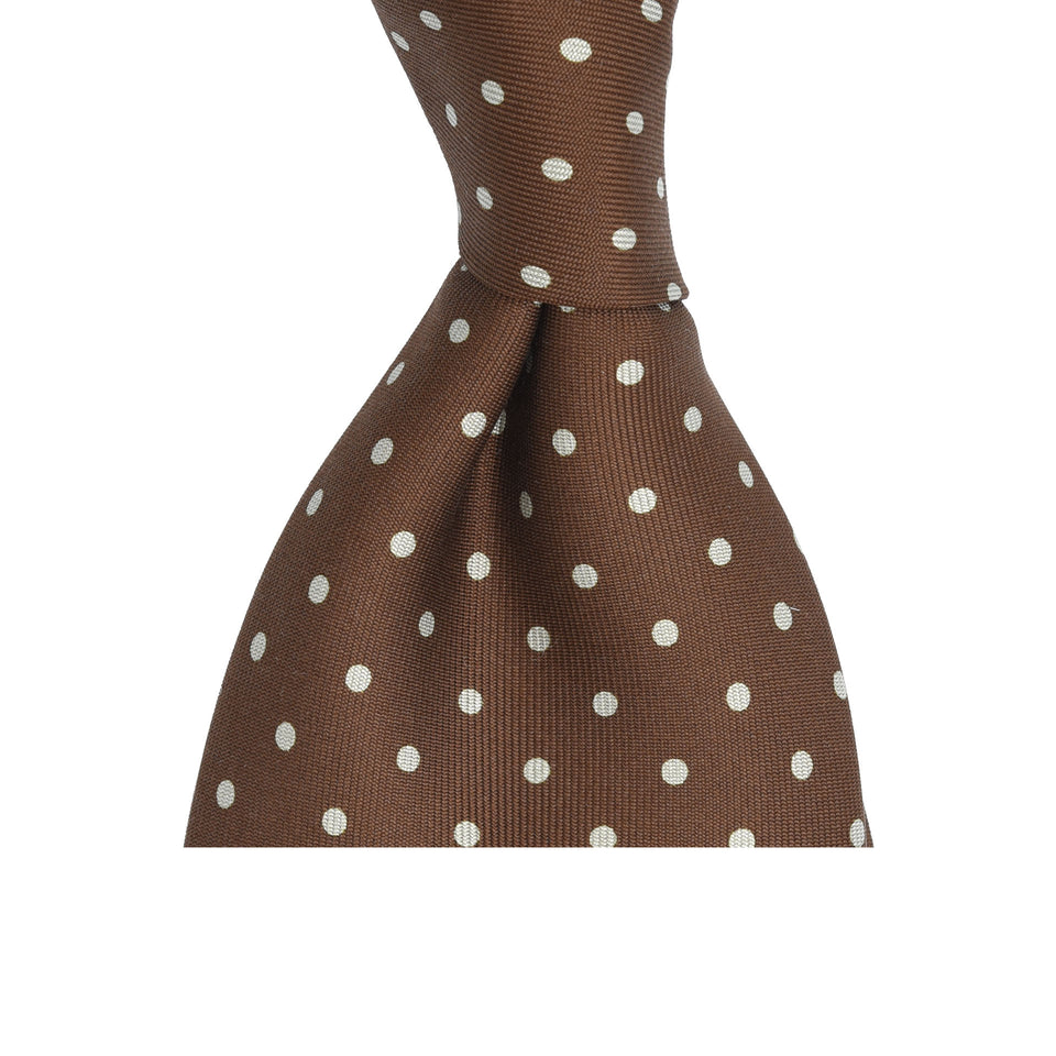 Amidé Hadelin | Handprinted polka dot silk tie untipped, brown_knot