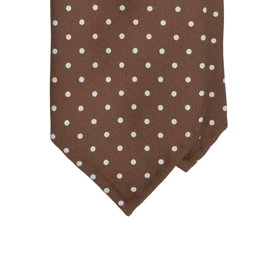 Amidé Hadelin | Handprinted polka dot silk tie untipped, brown_tip