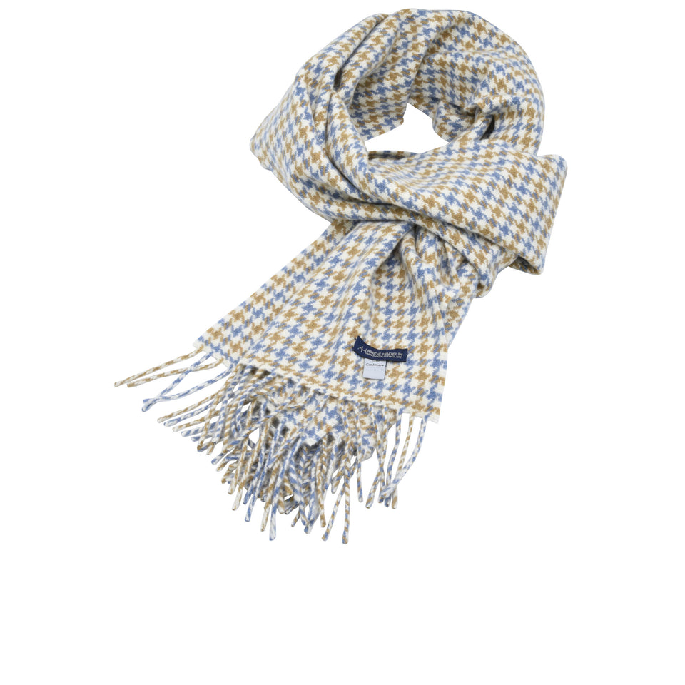 Amidé Hadelin | Cashmere houndstooth scarf, white/blue/mustard_full