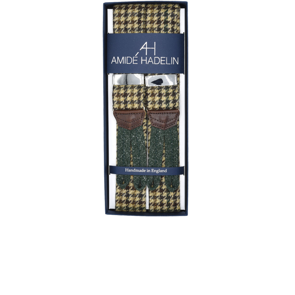 Amidé Hadelin | Abraham Moon gun club check Shetland tweed braces - beige/green_full