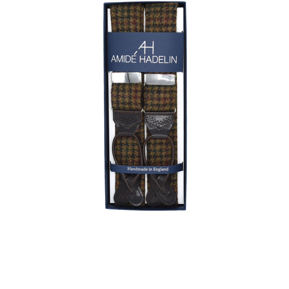 Amidé Hadelin | Abraham Moon houndstooth check Shetland tweed braces - brown_full