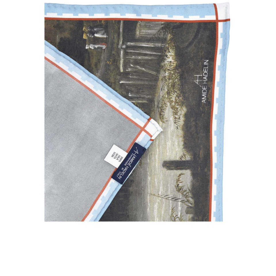 Amidé Hadelin | Jacob van Ruisdael pocket square 'The Windmill at Wijk bij Duurstede'_label