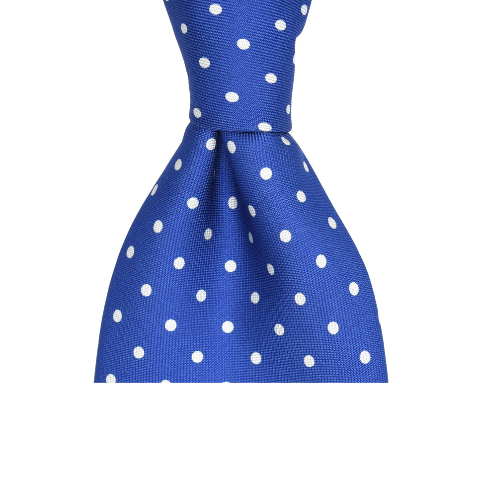 Amidé Hadelin | 6-fold handprinted polka dot silk tie untipped, bright blue_knot
