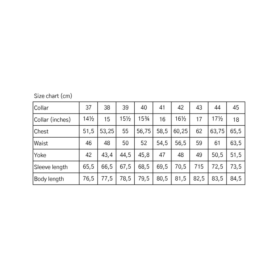 Orange Label twill shirt - light blue_size chart