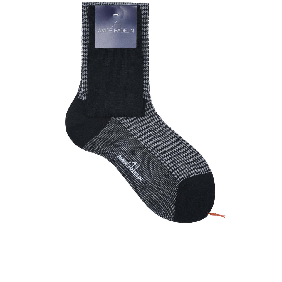 Amidé Hadelin | Knee high houndstooth wool socks - dark grey/light grey_full