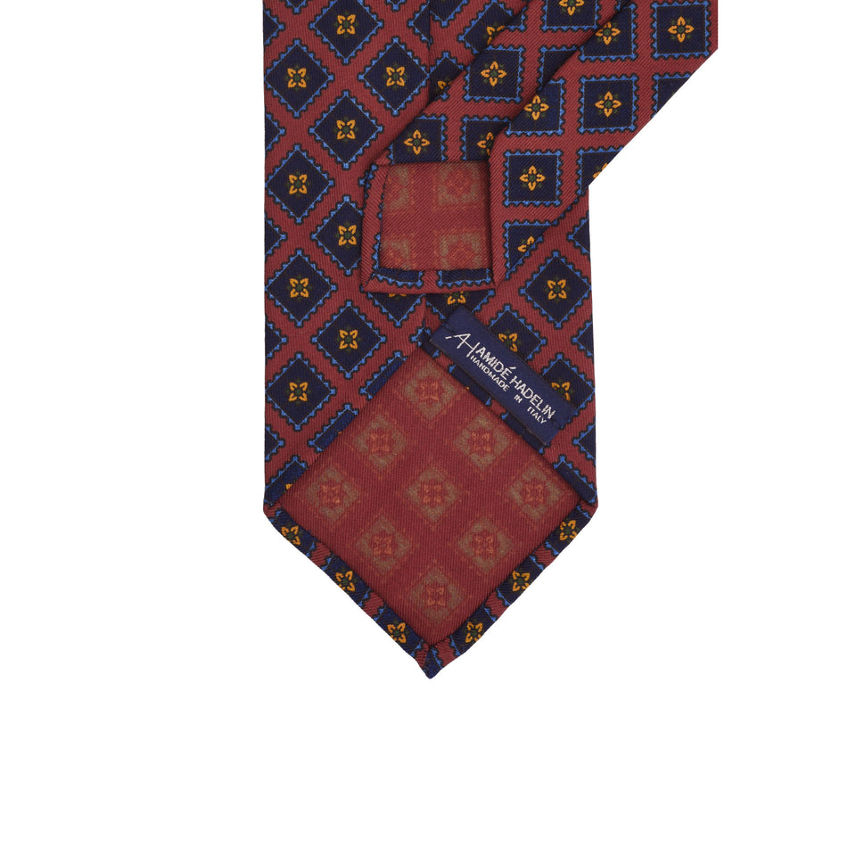 Amidé Hadelin | Handprinted ancient madder tie, Handmade in Italy - maroon_back