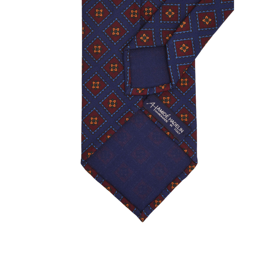 Amidé Hadelin | Handprinted ancient madder tie, Handmade in Italy - dark blue_back 