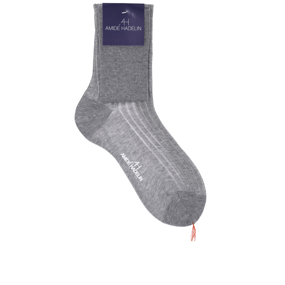 Amidé Hadelin | Knee high shadow stripe cotton socks - pearl grey/light grey_full
