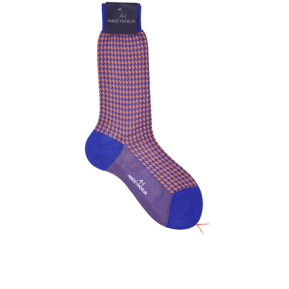 Amidé Hadelin | Short large houndstooth cotton socks - electric blue/orange_full