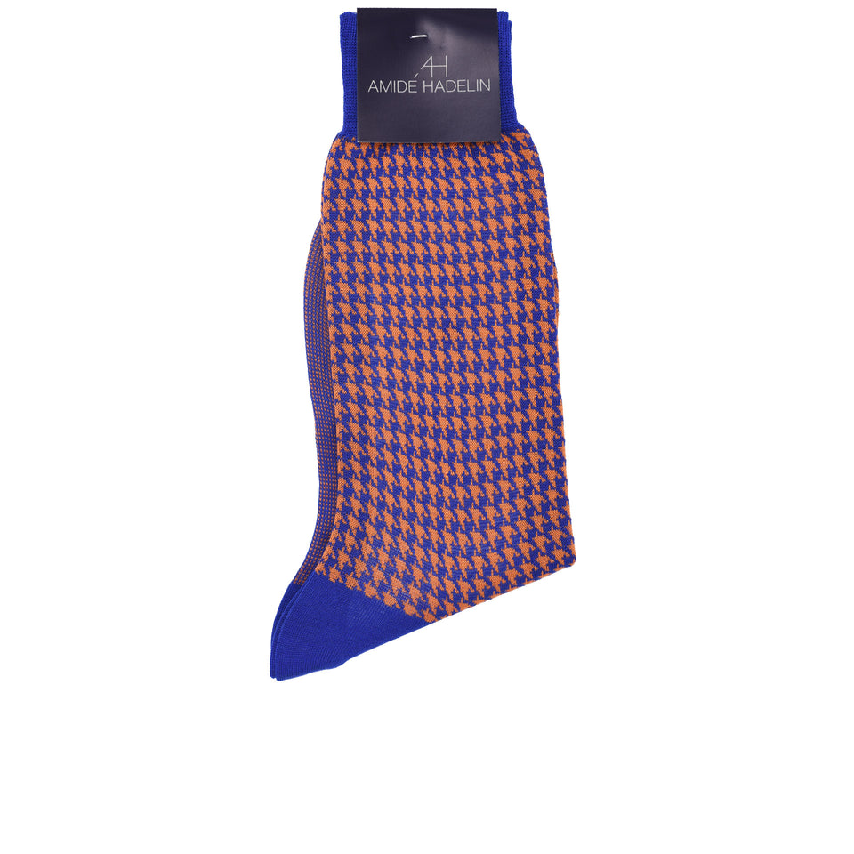 Amidé Hadelin | Short large houndstooth cotton socks - electric blue/orange_label