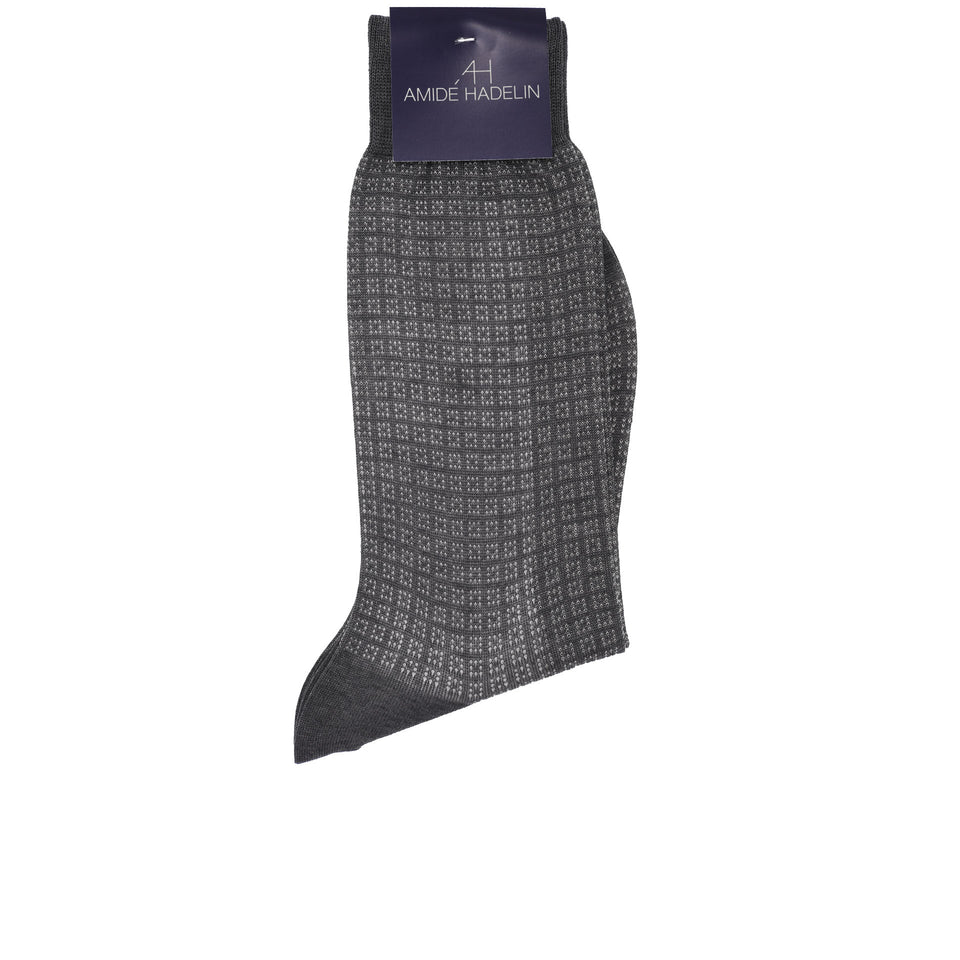 Amidé Hadelin | Short geometric cotton socks - medium grey/light grey_label