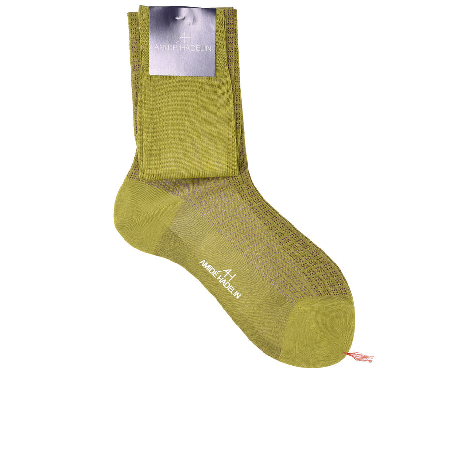 Amidé Hadelin | Knee high geometric cotton socks - aniseed green/violet_full