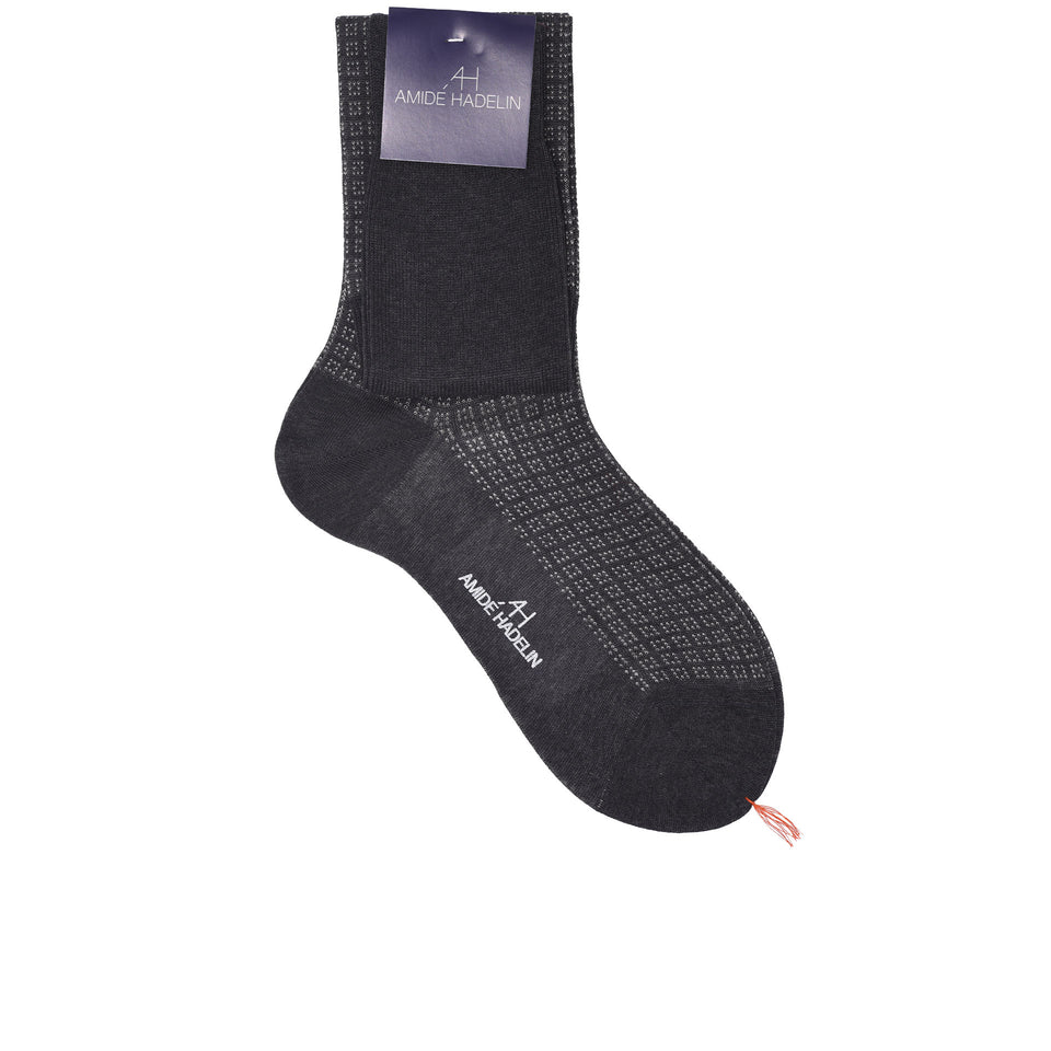 Amidé Hadelin | Knee high geometric cotton socks - charcoal/light grey_full