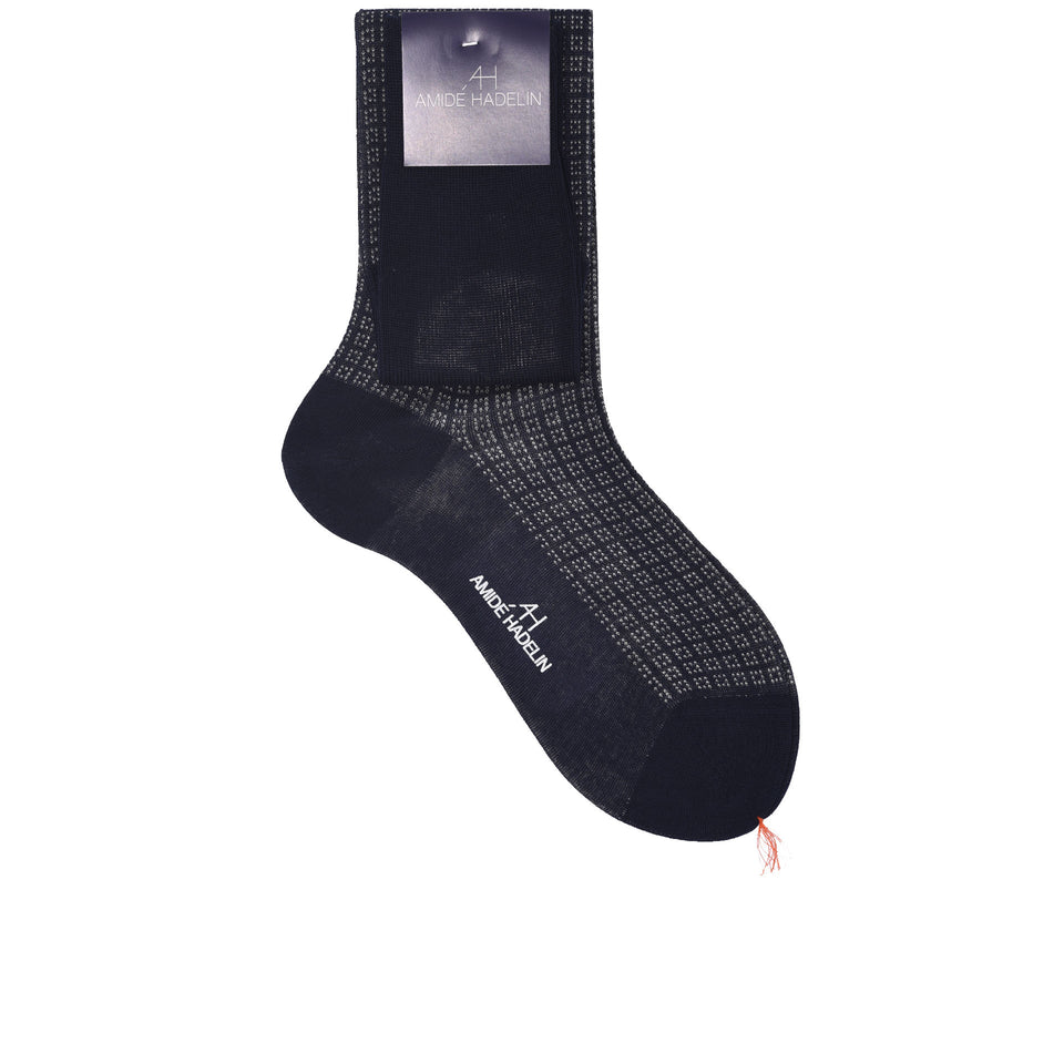 Amidé Hadelin | Knee high geometric cotton socks - navy/light grey_full